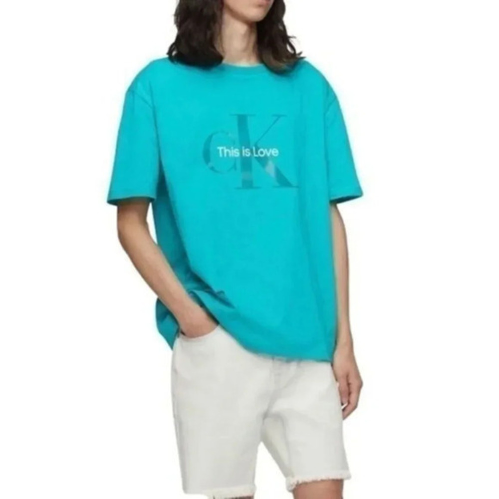 Calvin Klein Pride t-shirt teal color This Is Love print size Medium NWOT